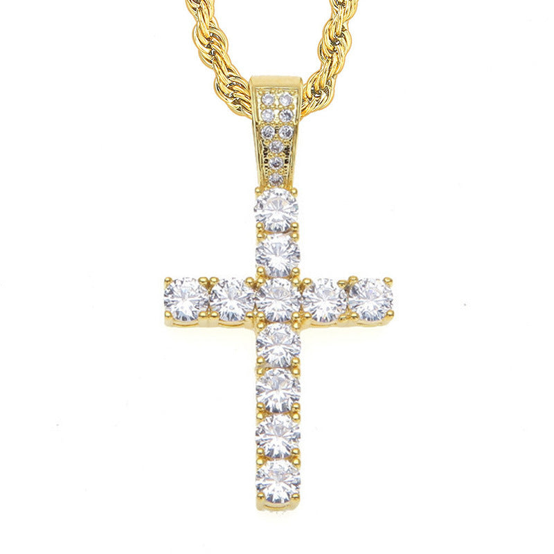 Wholesale Cross Inlaid 4mm Zircon Pendant Copper Necklaces
